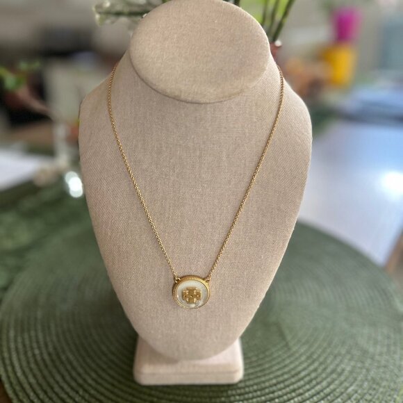 Tory Burch Mother of Pearl Logo Medallion Necklace - Picture 3 of 10